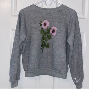 Wildfox Gray Crewneck Sweatshirt with Flower Print